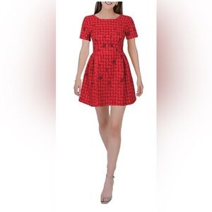 Fanm Mon Samantha Tweed Embroidered Scoop Neck Cap Sleeve A-line Mini Dress